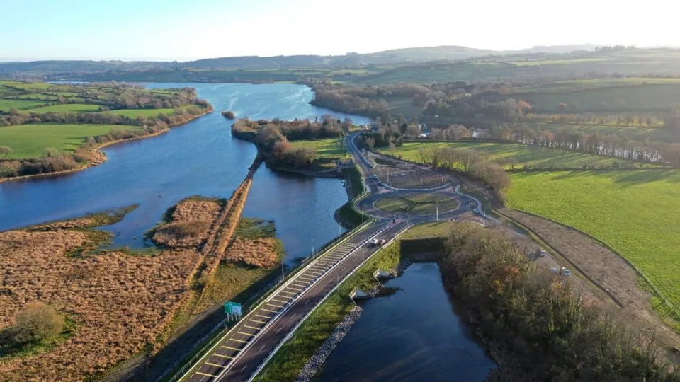 Aerial view of a new road and roundabout by Jons Civil Engineering